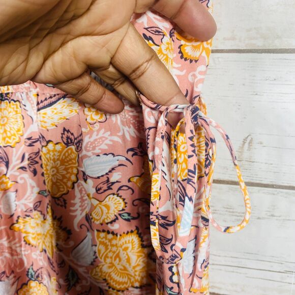 LOFT Women Floral Sleeveless Dress Tiered Ruffle Hem Pink Rayon Size M - Picture 4 of 6